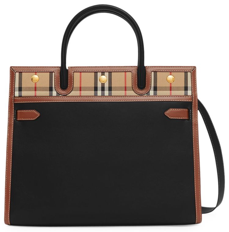 Burberry Leather Vintage Check Mini Two Handle Title Bag Black