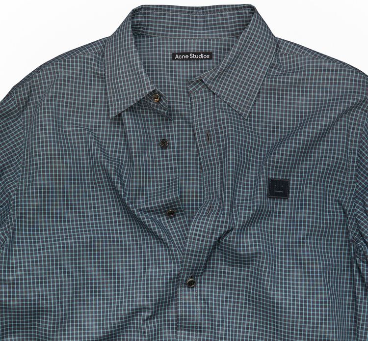 Acne Studios Face Patch Checked Shirt Navy Blue