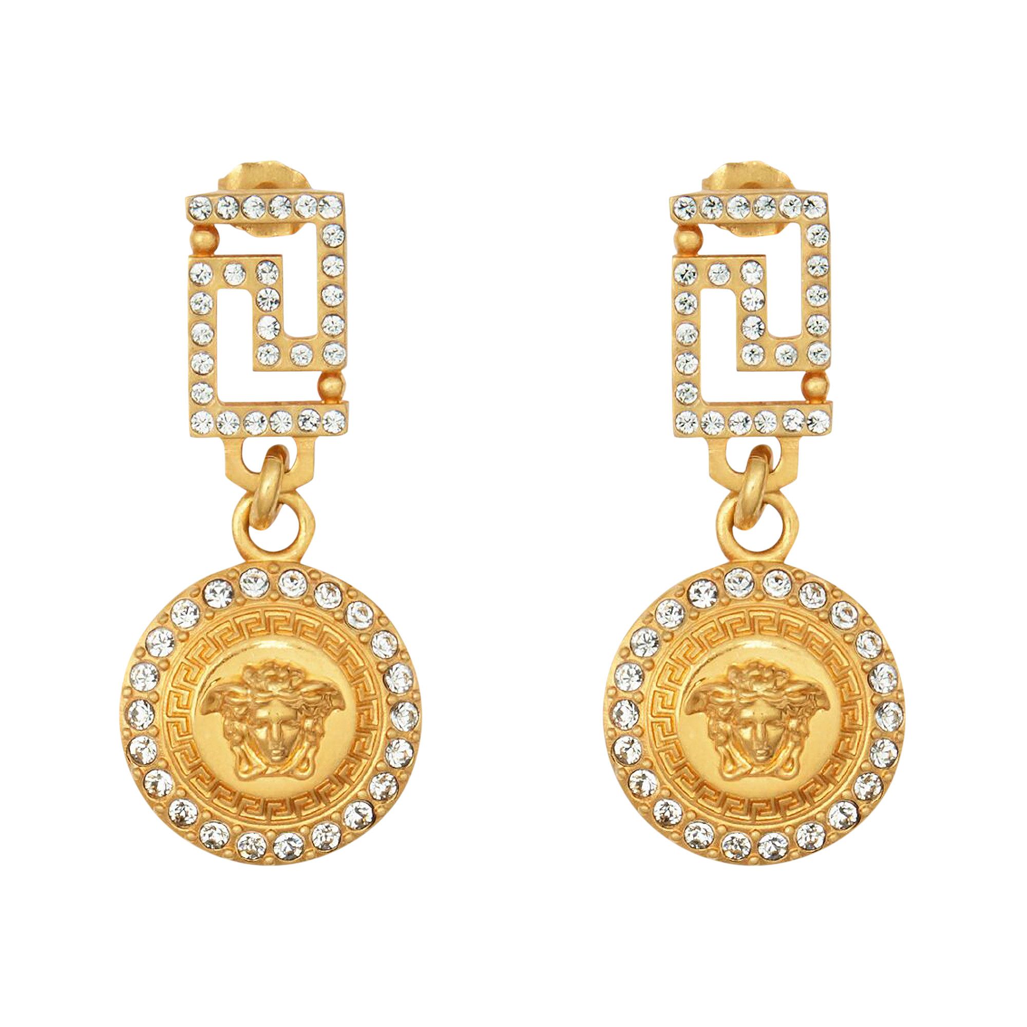 Buy Versace Embellished Medusa Head Earrings 'Tribute Gold