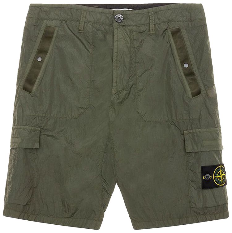 Stone Island Seersucker Bermuda Cargo Shorts Olive