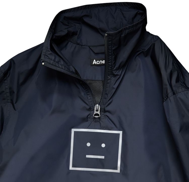 Acne Studios Face Motif Half Zip Jacket Navy