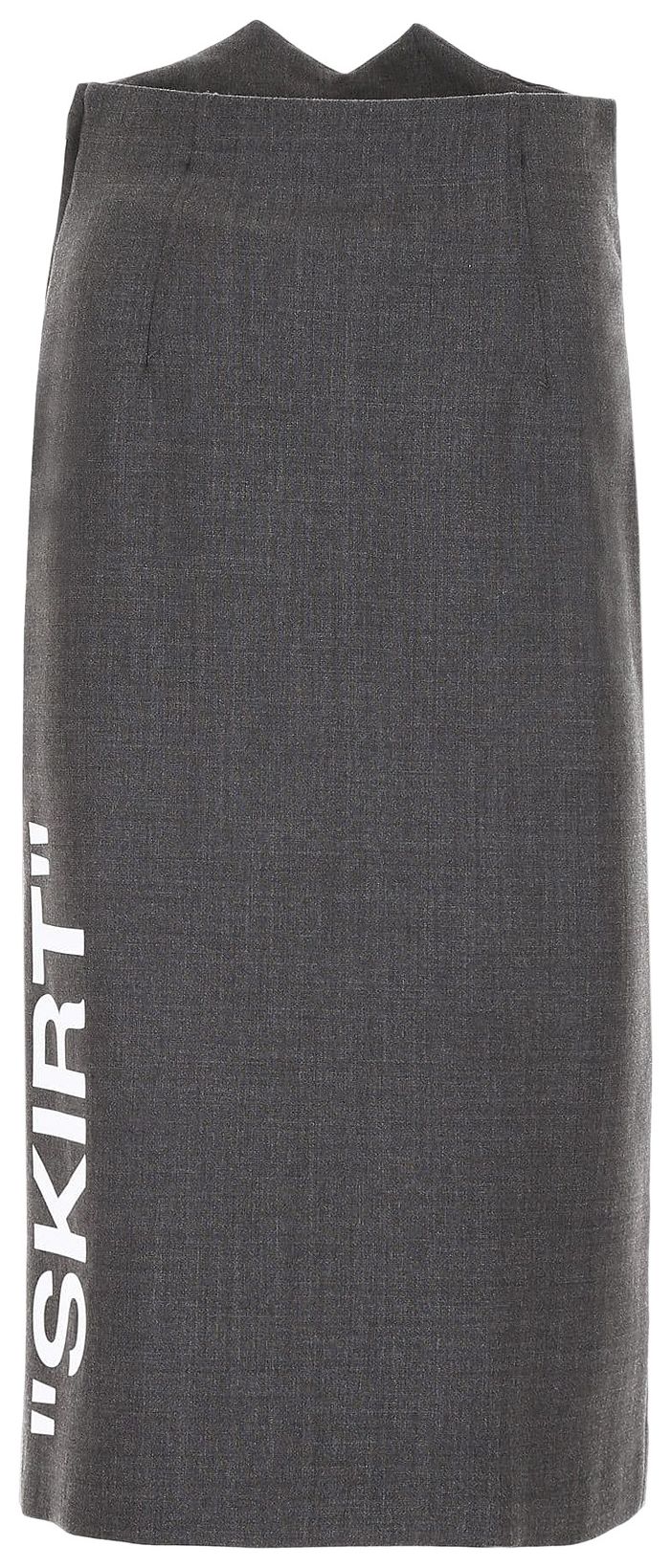 Off White Slogan Wool High Rise Skirt Grey