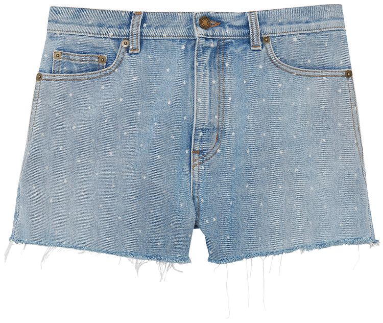Saint Laurent Spotted Back Denim Shorts Stonewash