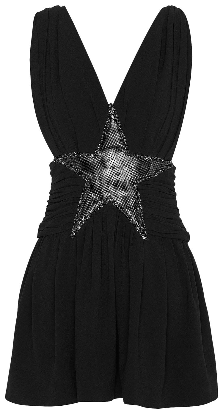Saint Laurent Star Applique Mini Dress Nero