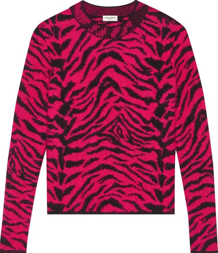Saint Laurent Zebra Intarsia Sweater 'Fuchsia/Black'