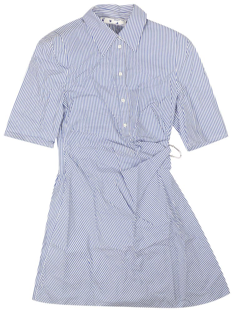 Off White Stripes Short Shirt Dress WhiteLight Blue