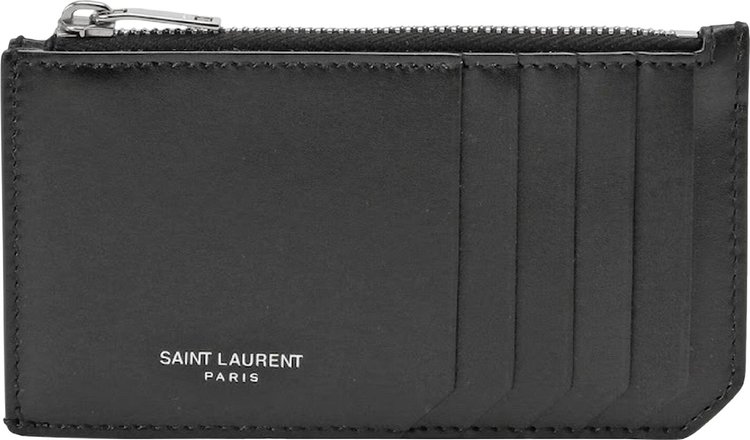 Saint Laurent Monogram Zipped Card Case In Grain De Poudre Leather Red