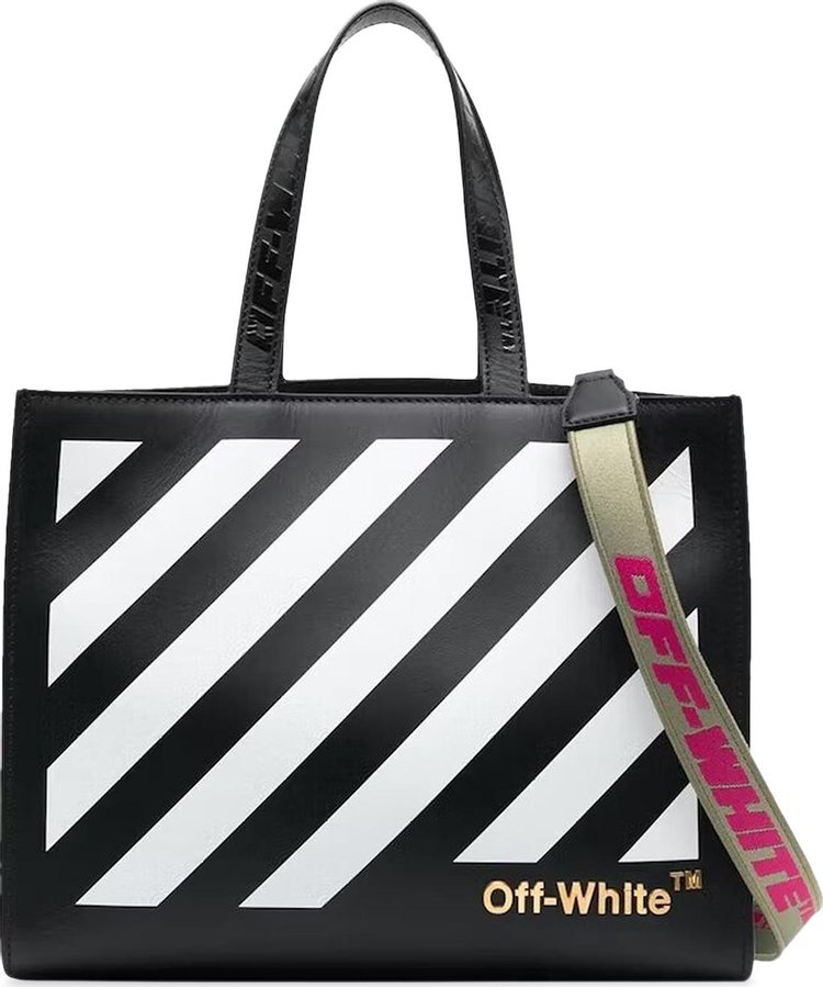 Off White Diag Cut-Out Leather Tote Bag - Black