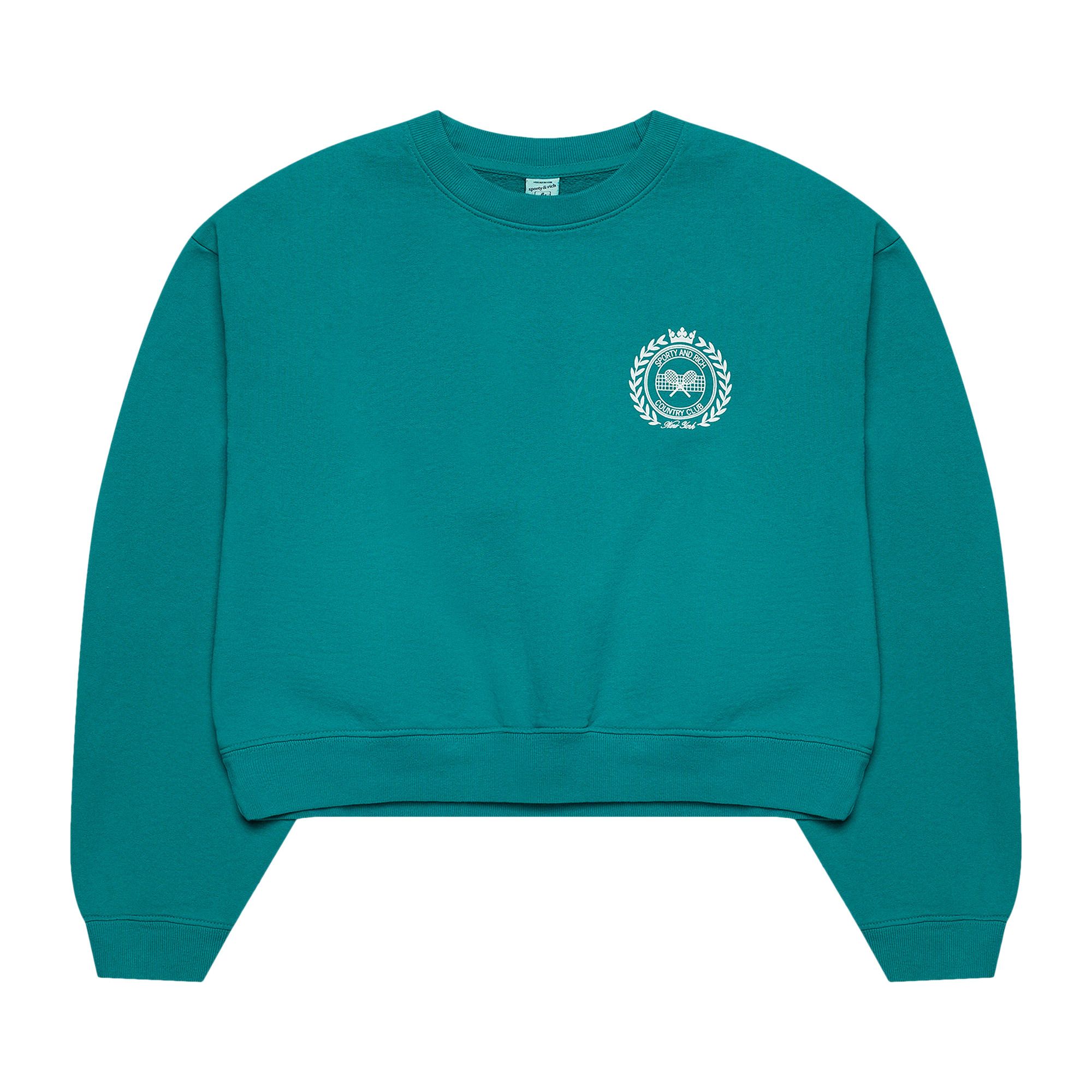 ★Sporty & Rich★ Country Club Crop Sweatshirt Teal White CR NY-COUNTRY-CLUB-CROPPED-CREW-