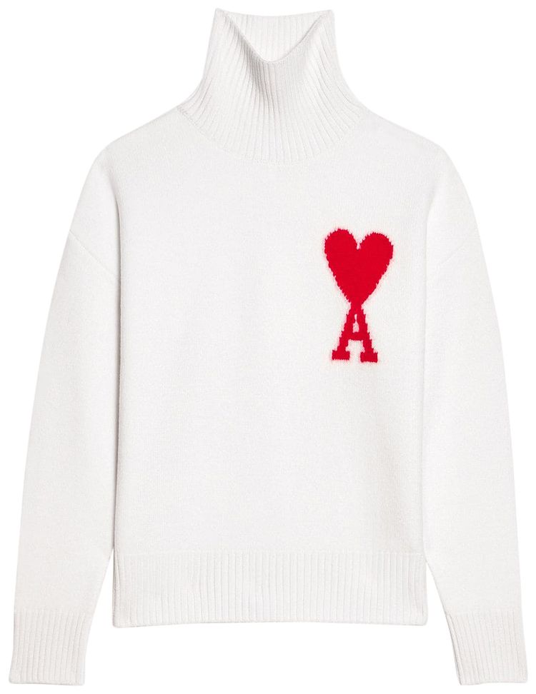 Ami Funnel Neck Sweater Off WhiteRed