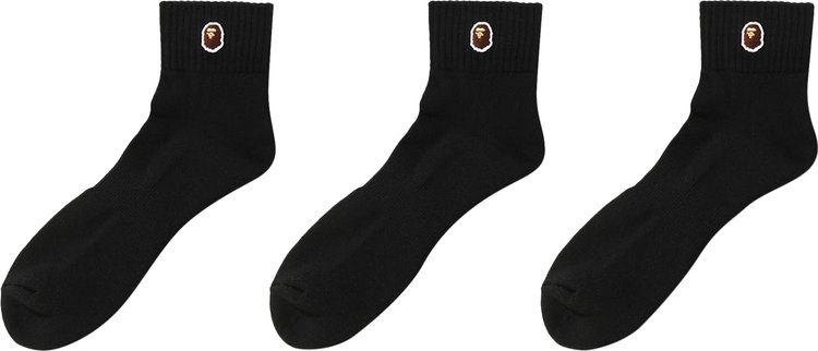 BAPE Ape Head One Point Ankle Socks 3 Pairs 'Black'