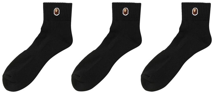 BAPE Ape Head One Point Ankle Socks 3 Pairs 'Black'