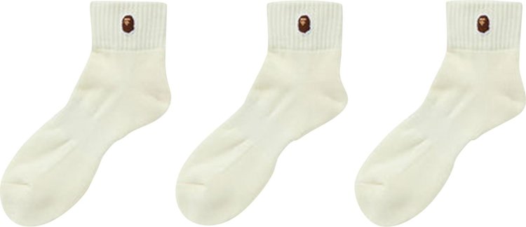 BAPE Ape Head One Point Ankle Socks 3 Pairs 'White'