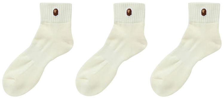 BAPE Ape Head One Point Ankle Socks 3 Pairs White