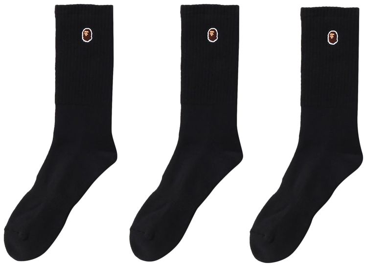 BAPE Ape Head One Point Socks 3 Pairs Black