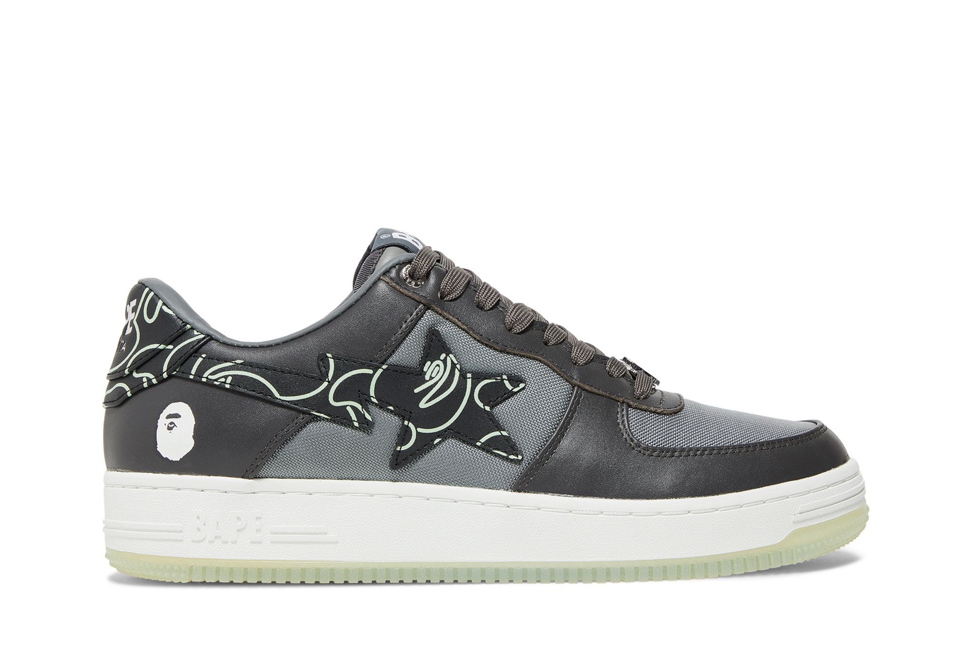 Size 11.0 Bapesta 'Text Code Camo - Charcoal'