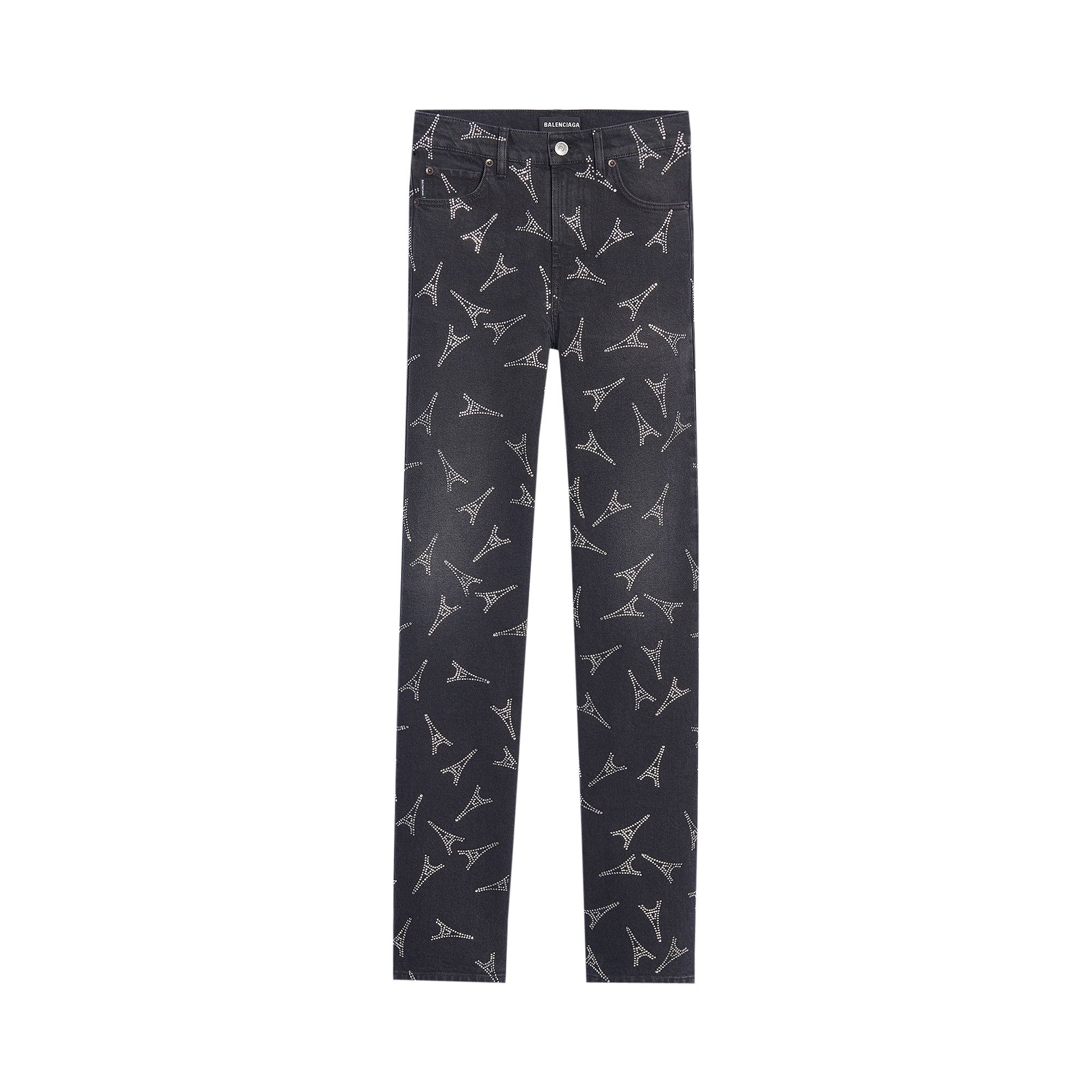 Balenciaga Eiffel Tower Print Slim Jeans Black