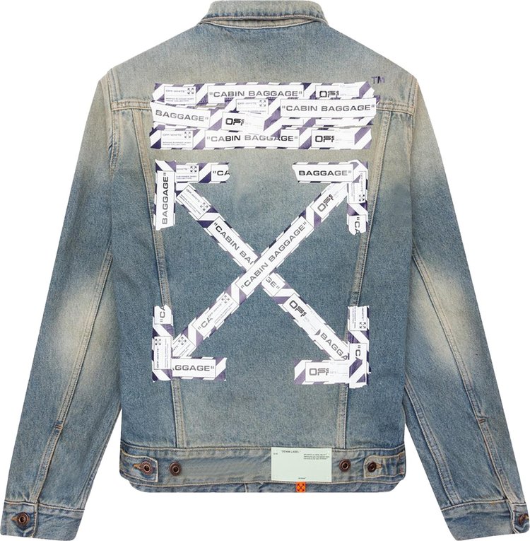 Off White Airport Tape Slim Jeans Jacket Vintage Wash