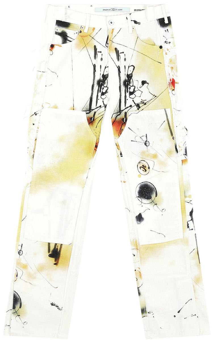 Off White Abstract Carpenter Pants Multicolor
