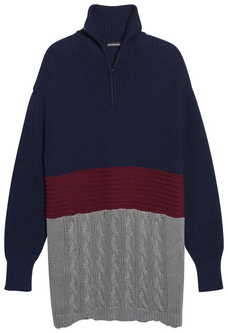 Balenciaga Oversize Highneck Sweater NavyMaroonGrey