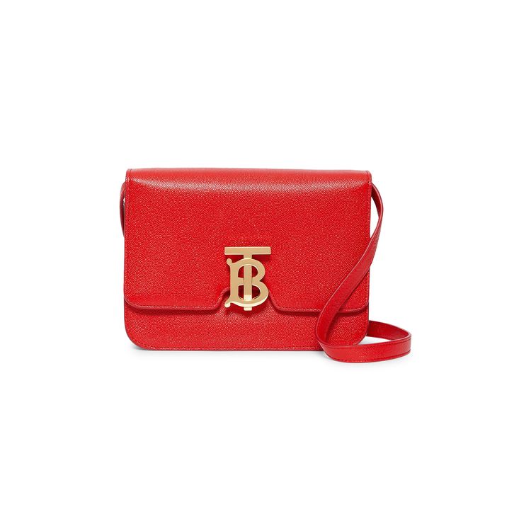 Burberry Small Tb Monogram Grainy Leather Shoulder Bag Bright Red