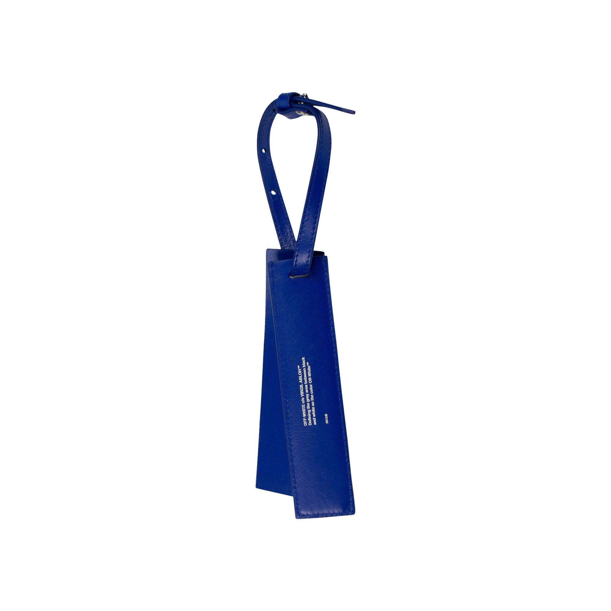 Buy Off-White Leather Quote Travel Tag Key Chain 'Blue