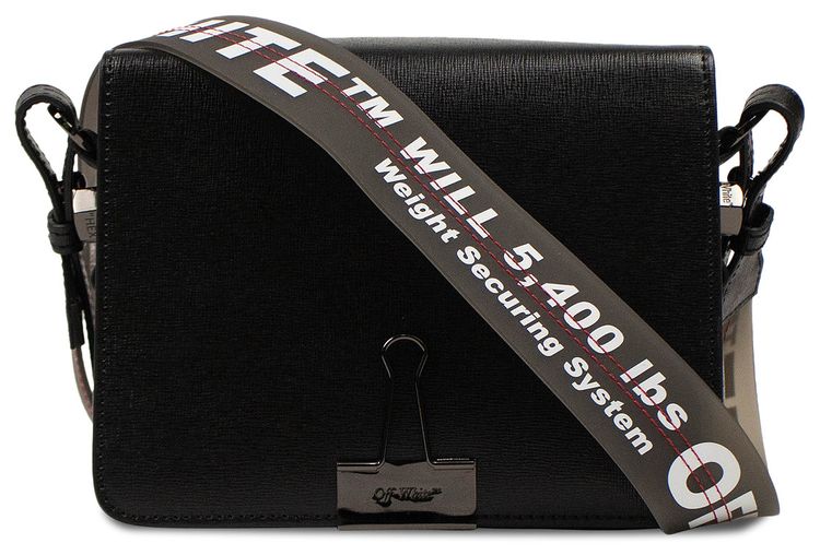 Off White Leather Binderclip Crossbody Bag Black