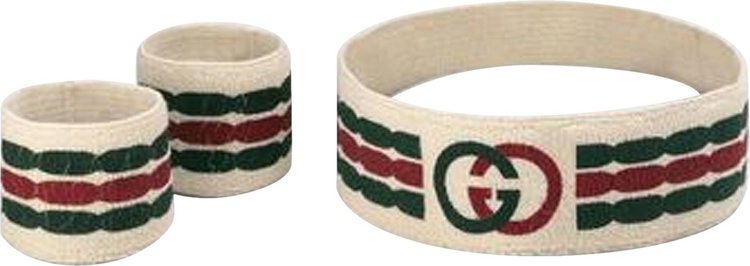 Gucci Headband And Wristcuffs With Interlocking G Stripe 'Ivory/Dark Green'