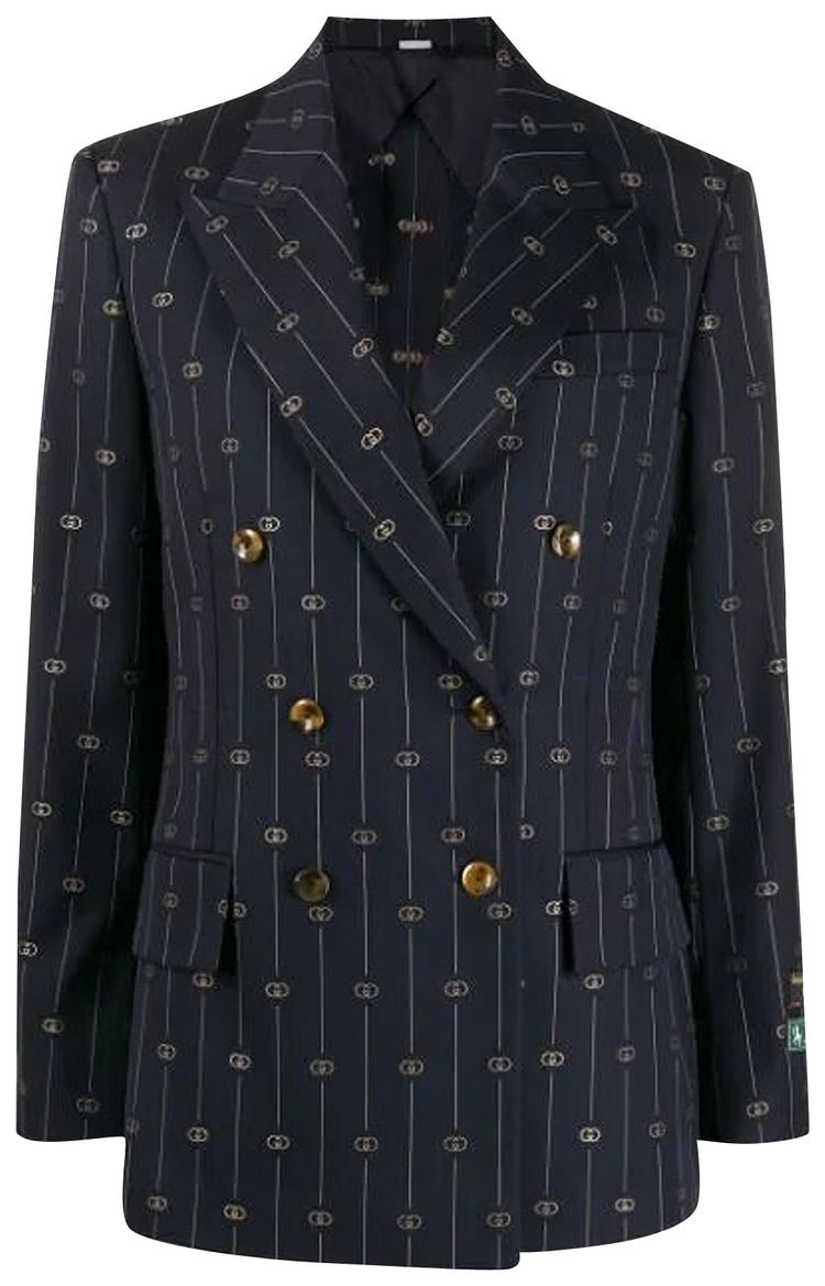 Gucci GG Double Breasted Wool Silk Blazer Cielo