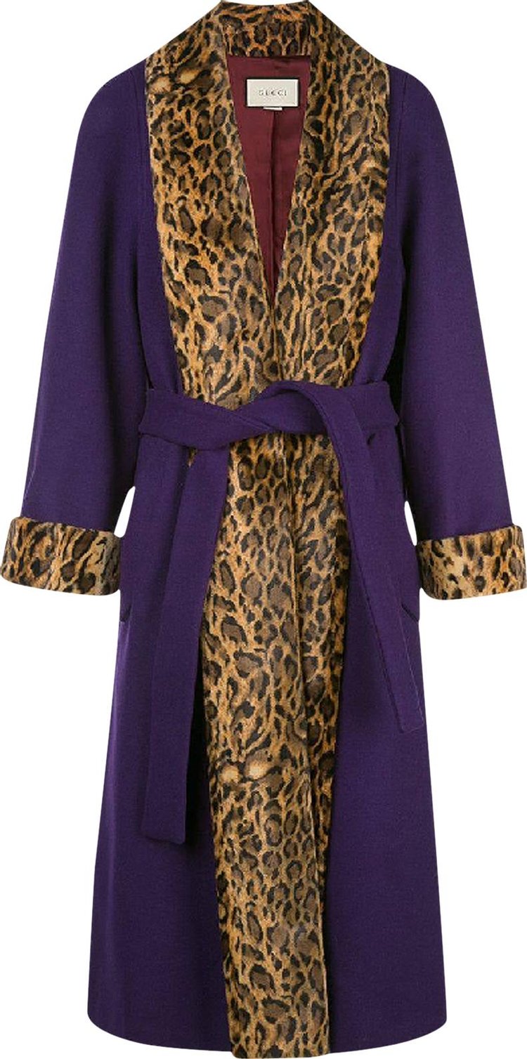 Gucci Leopard Print Trimmed Belted Coat 'Purple Dream'