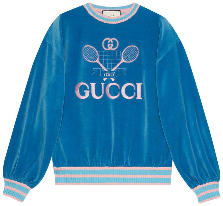 Gucci Tennis Embroidered Sweatshirt Blue Chenille