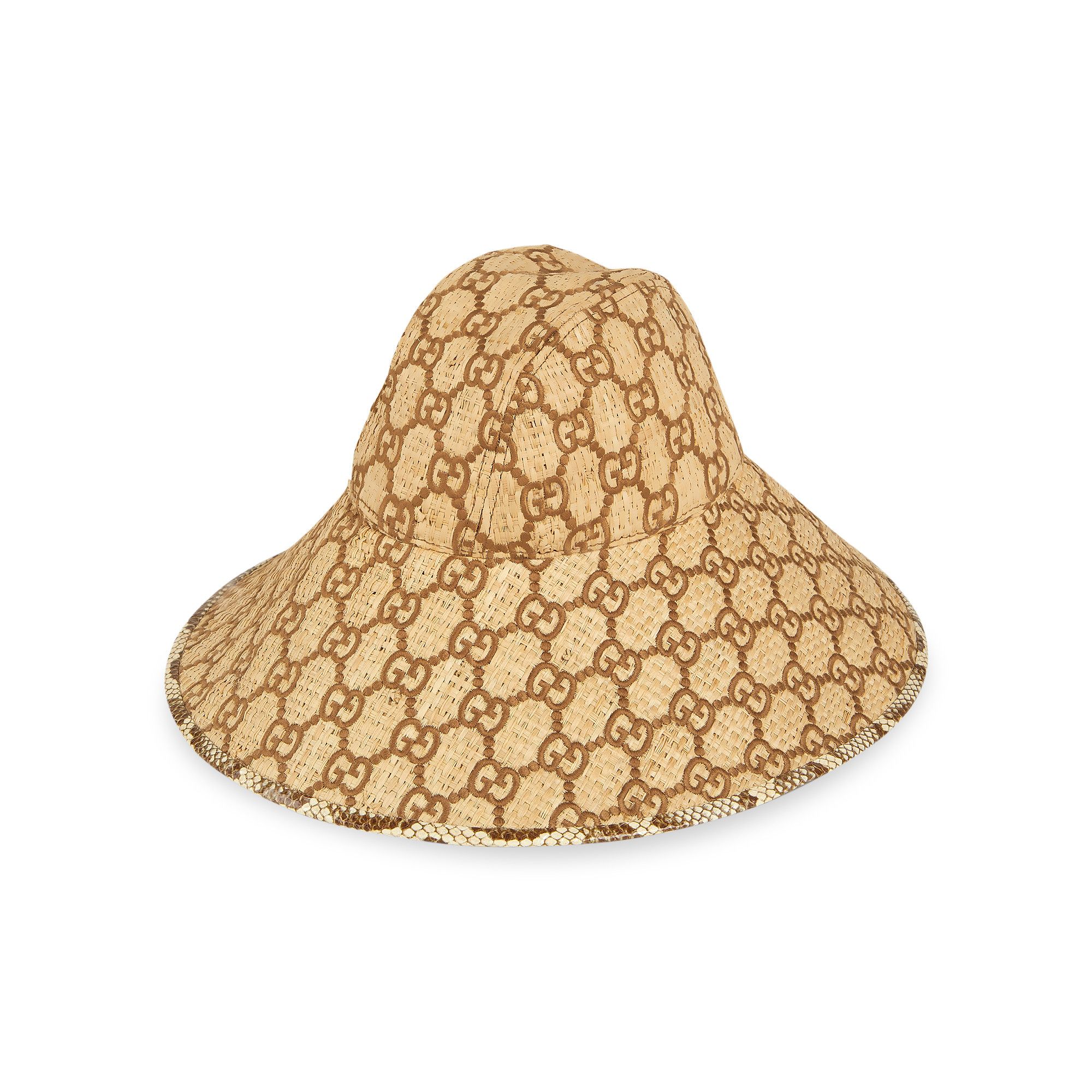 Buy Gucci GG Raffia Wide Brim Hat With Snakeskin Ivory Brown 577904 3HH39 9264 GOAT