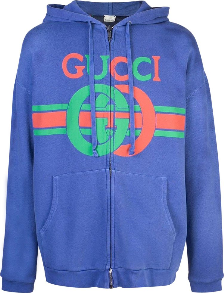 Gucci Interlocking G Print Hooded Sweatshirt 'Blue'