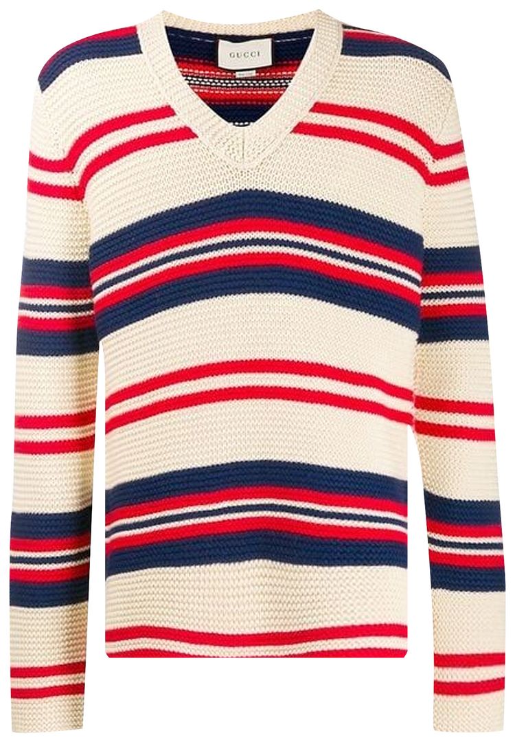 Gucci Striped V Neck Sweater Milk