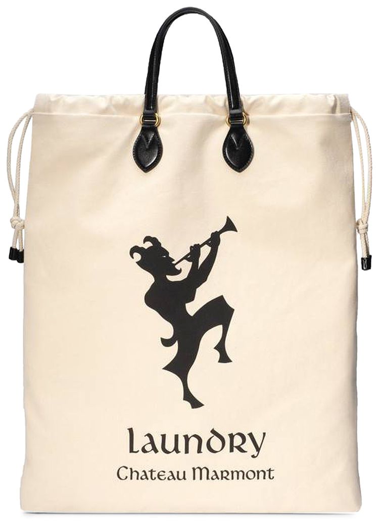 Gucci Chateau Marmont Laundry Drawstring Tote Cream