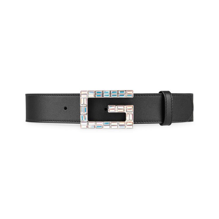 Gucci Leather Belt With Square G Buckle And Crystals Black