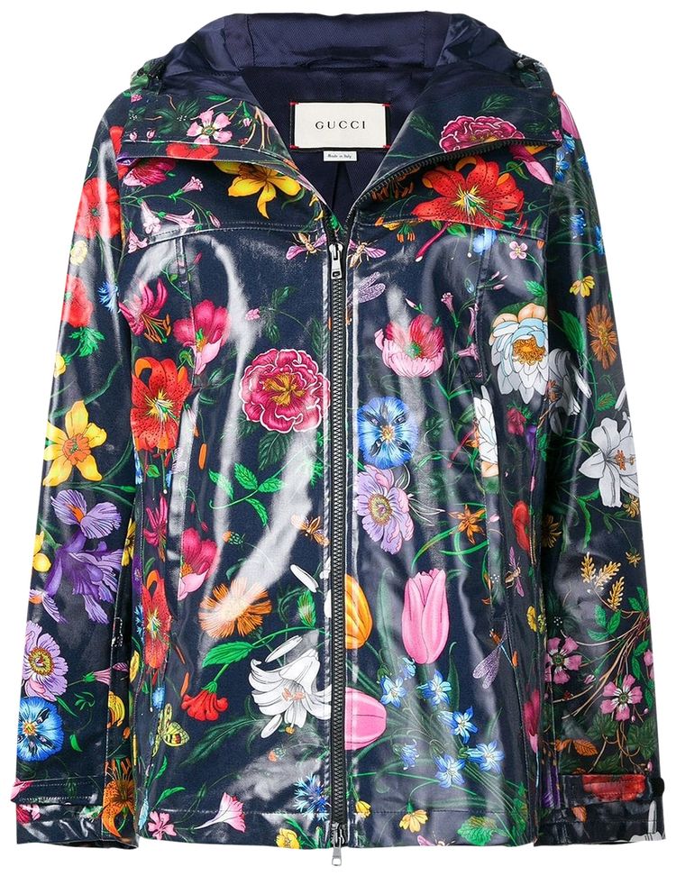 Gucci Floral Print Parka Coat NavyMulticolor