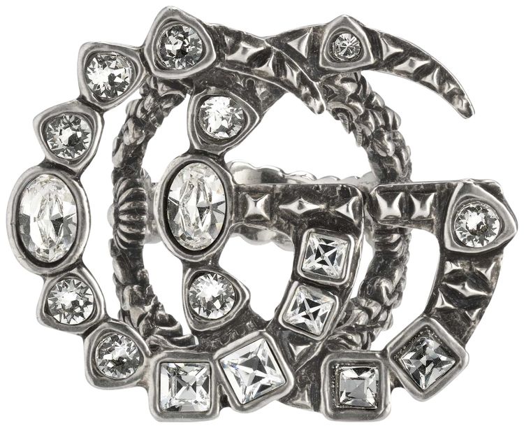 Gucci Crystal Double G Ring Aged Palladium