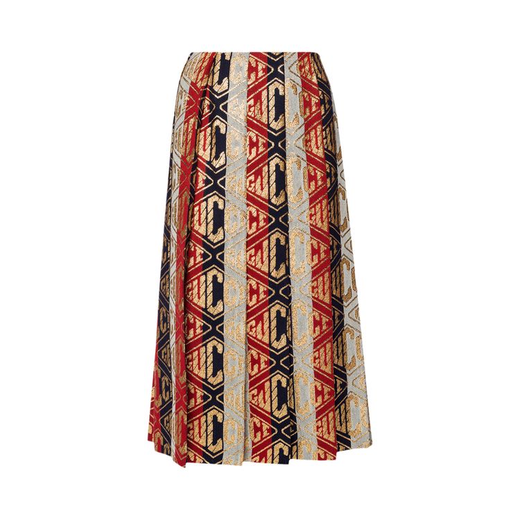 Gucci Logo Embroidered Pleated Skirt NavySilverRed
