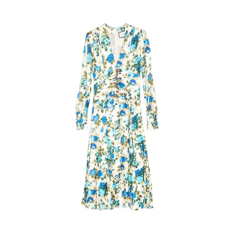 blue floral silk twill midi dress Charlie Pleated Floral Cotton Twill Midi Dress