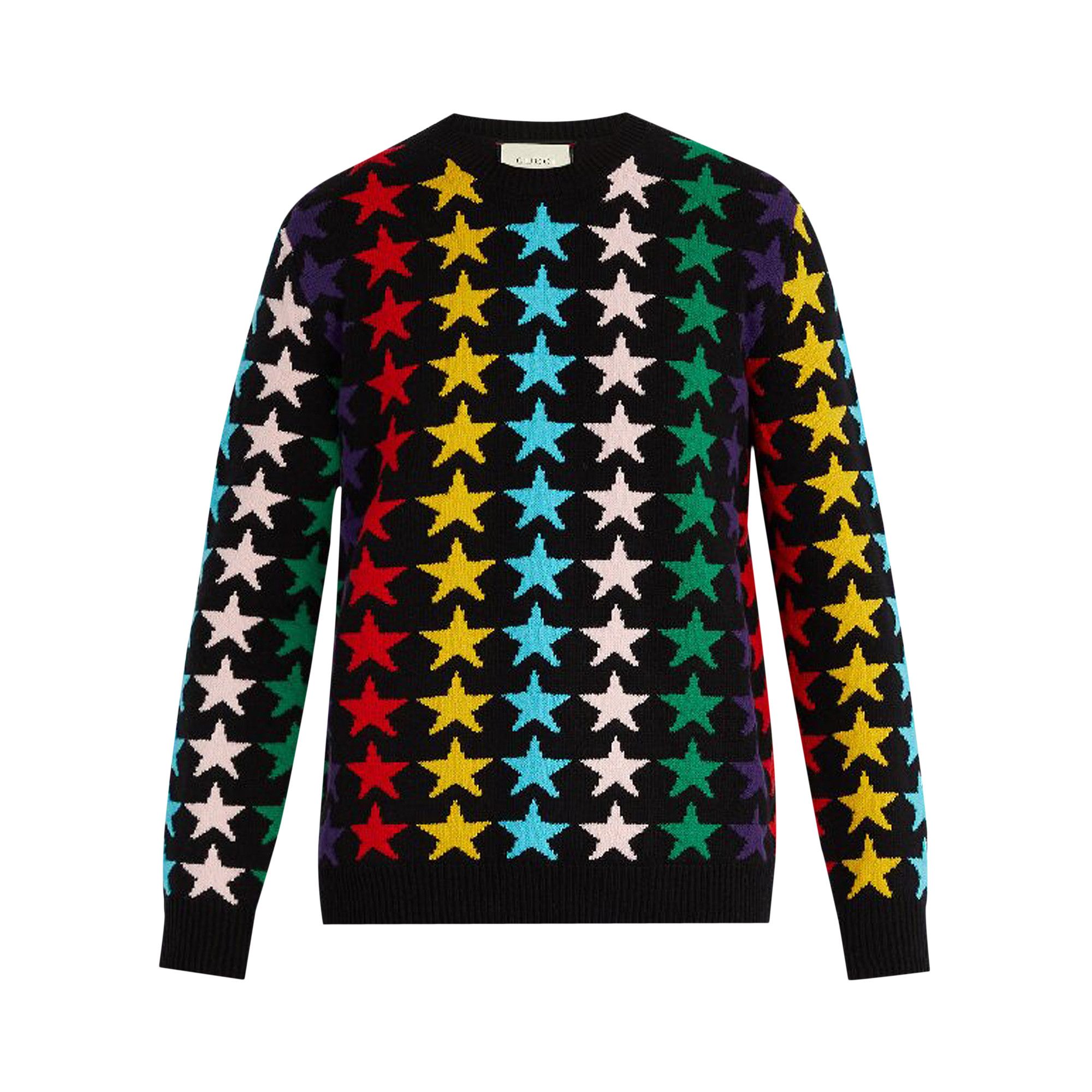 Buy Gucci Star Intarsia Chunky Knit Wool Sweater Rainbow