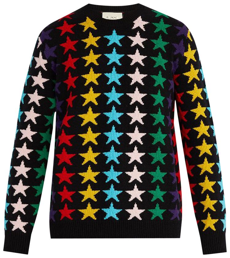 Gucci Star Intarsia Chunky Knit Wool Sweater Rainbow