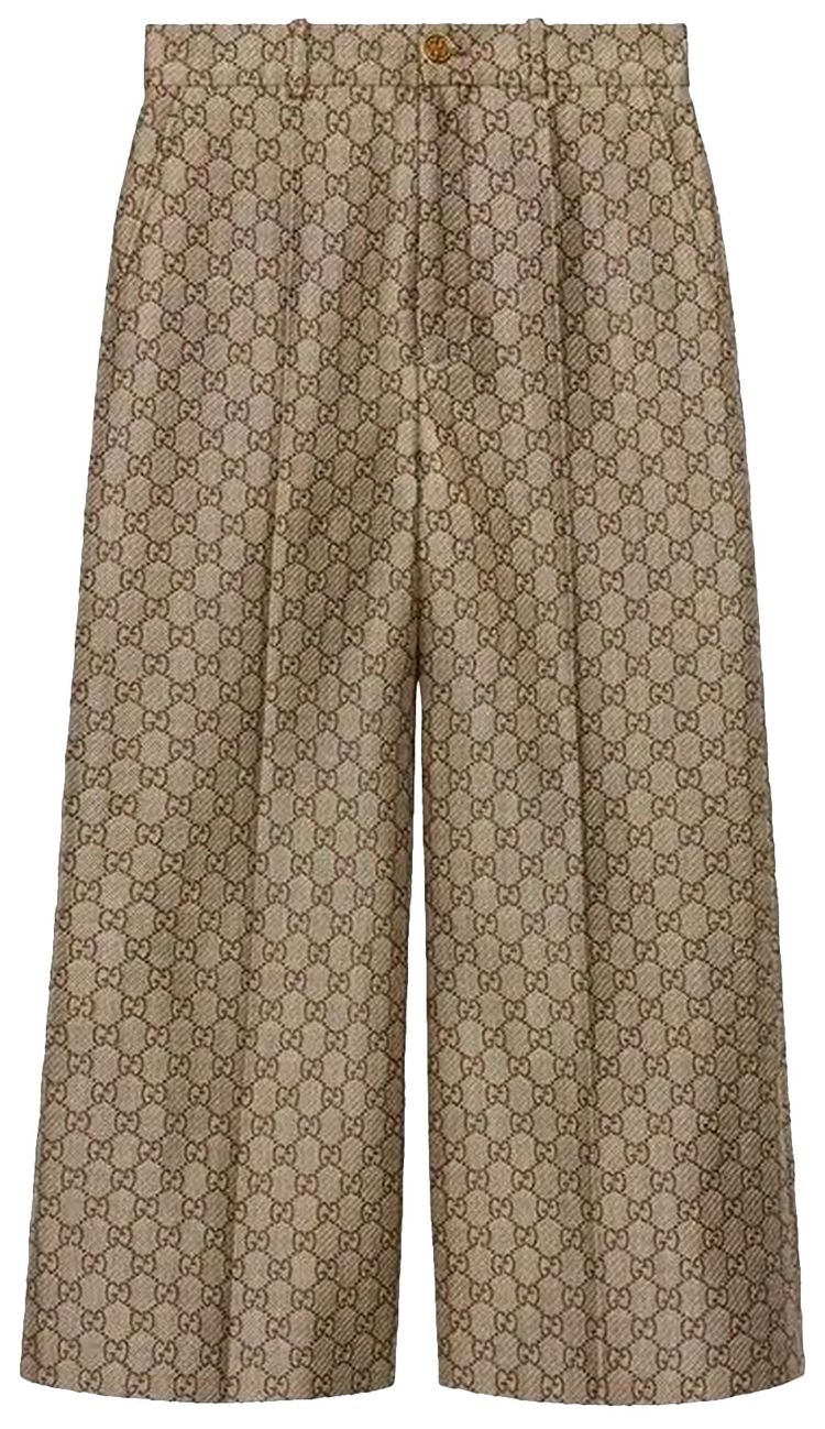 Gucci Gg Wool Canvas Culotte Pants Natural