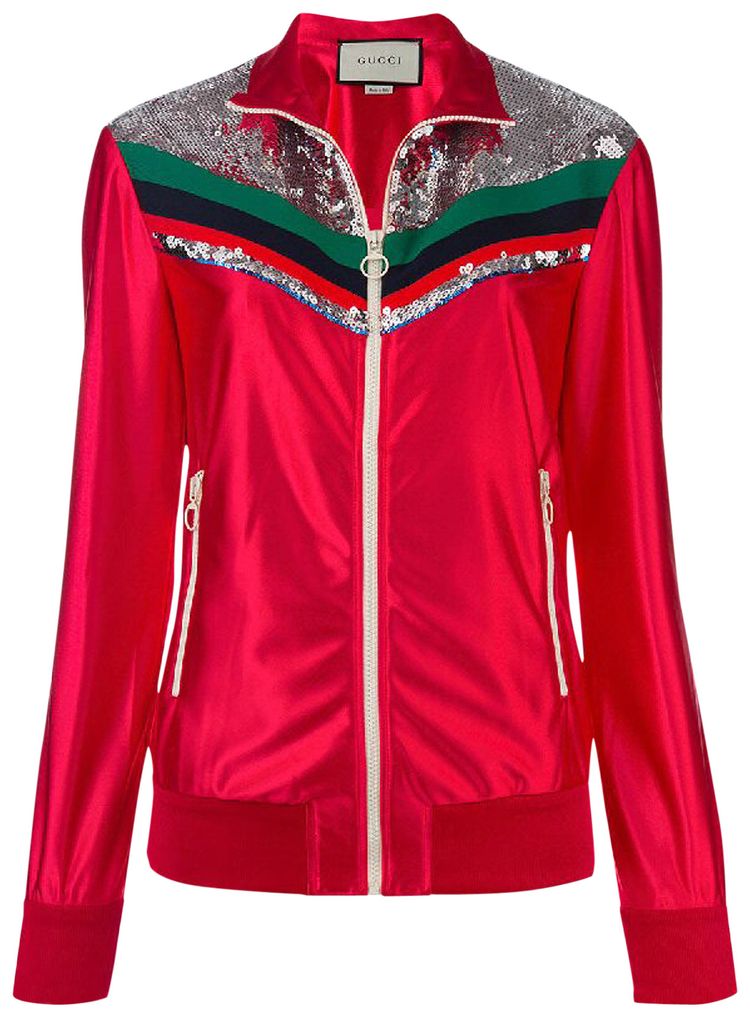 Gucci Zipped Stripe Detail Jacket Lipstick Red