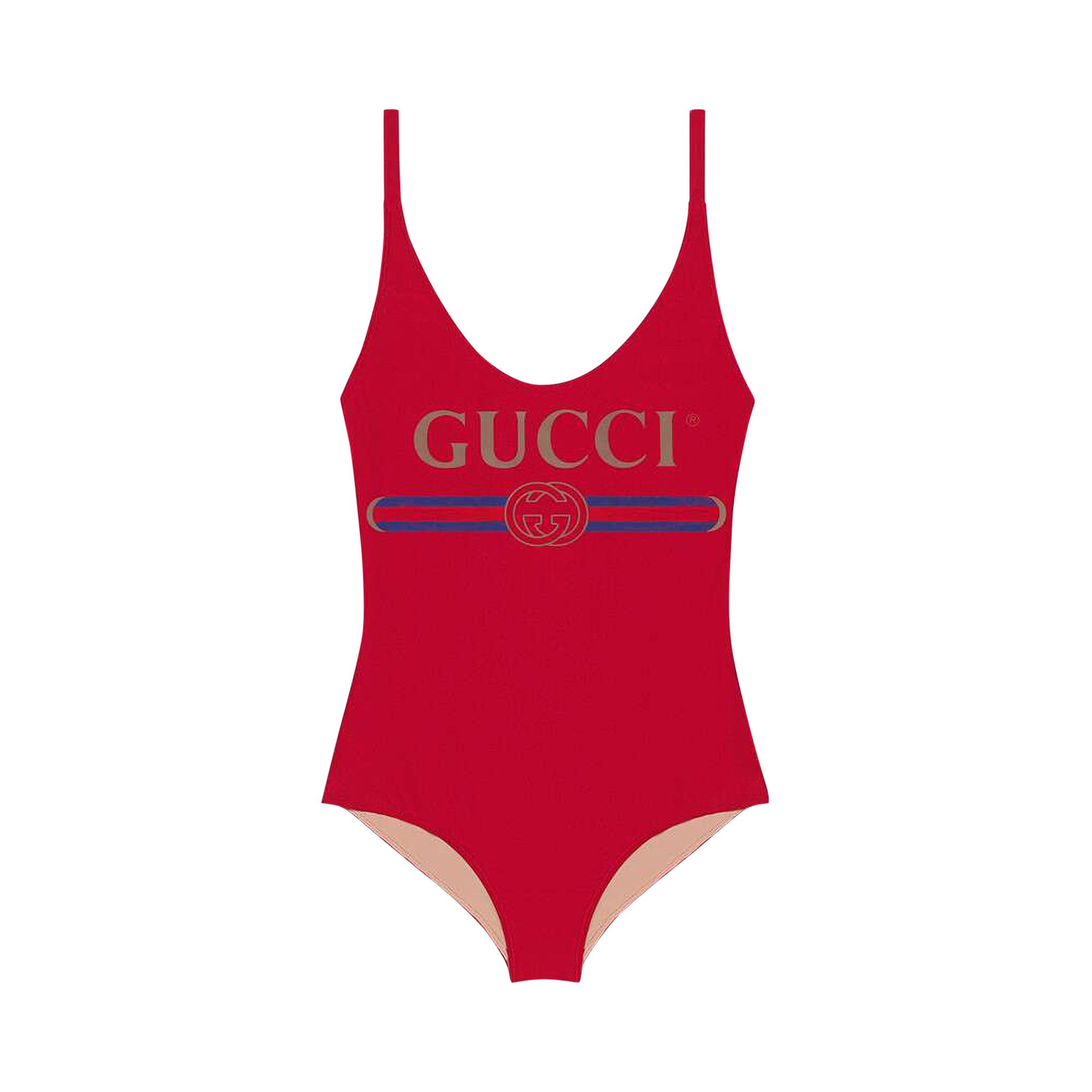 Buy Gucci Stretch Fabric Swimsuit With Logo Red Sparkling