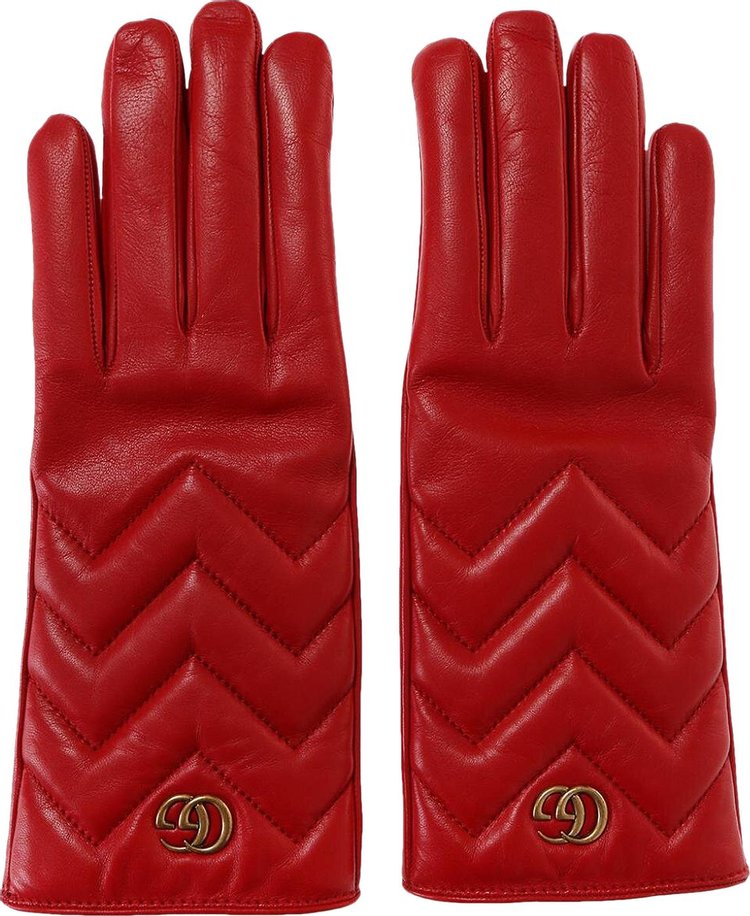 Gucci Red Leather Gloves With Pearls Red