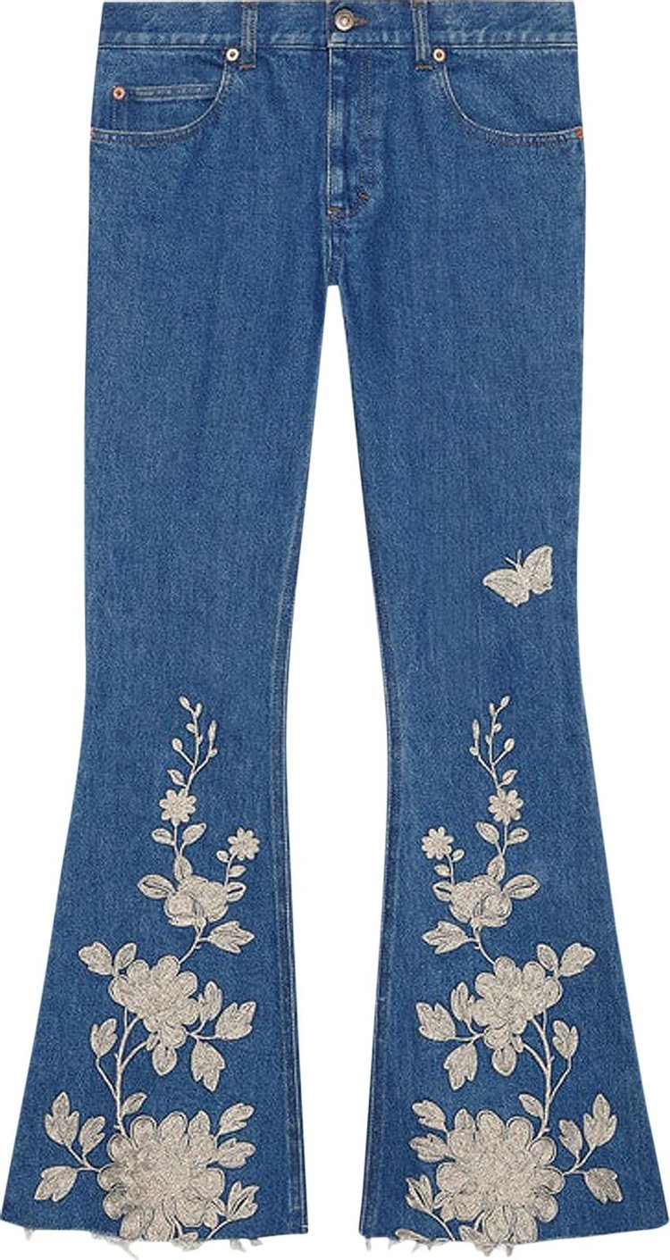 Gucci Embroidered High-rise Flared Jeans 'Blue'