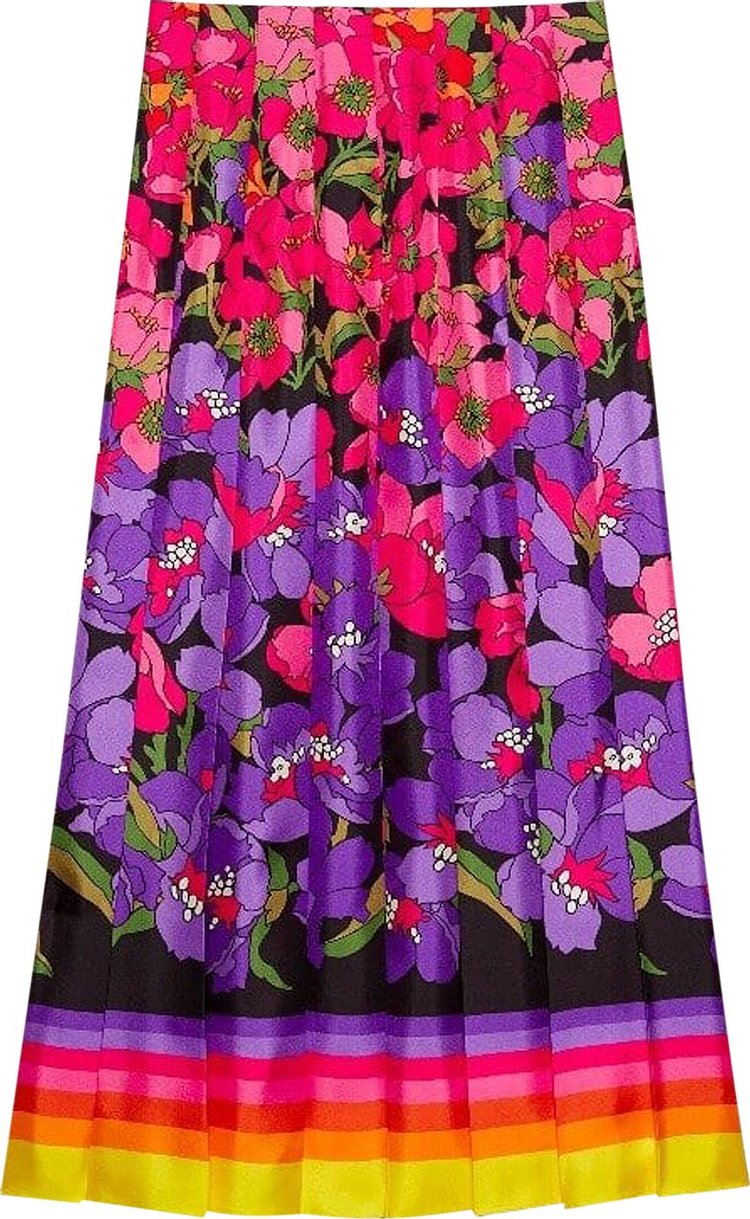 Gucci Floral Degrade Silk Twill Pleated Midi Skirt 'Multicolor'