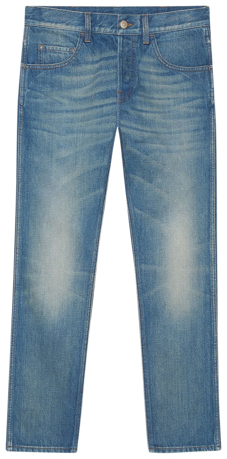 Gucci Embroidered Tiger Head Jeans Blue