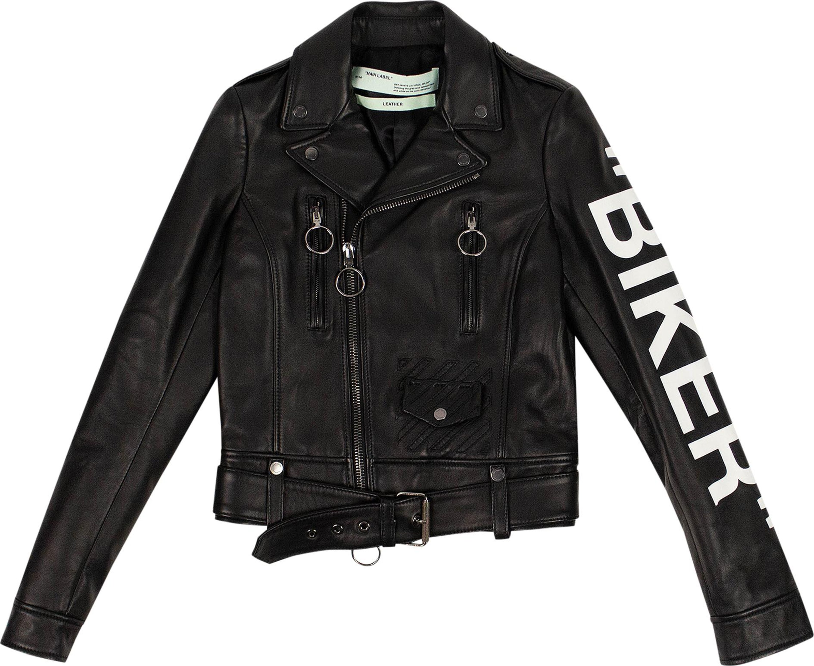 Off-White Leather Biker Jacket 'Black' | GOAT